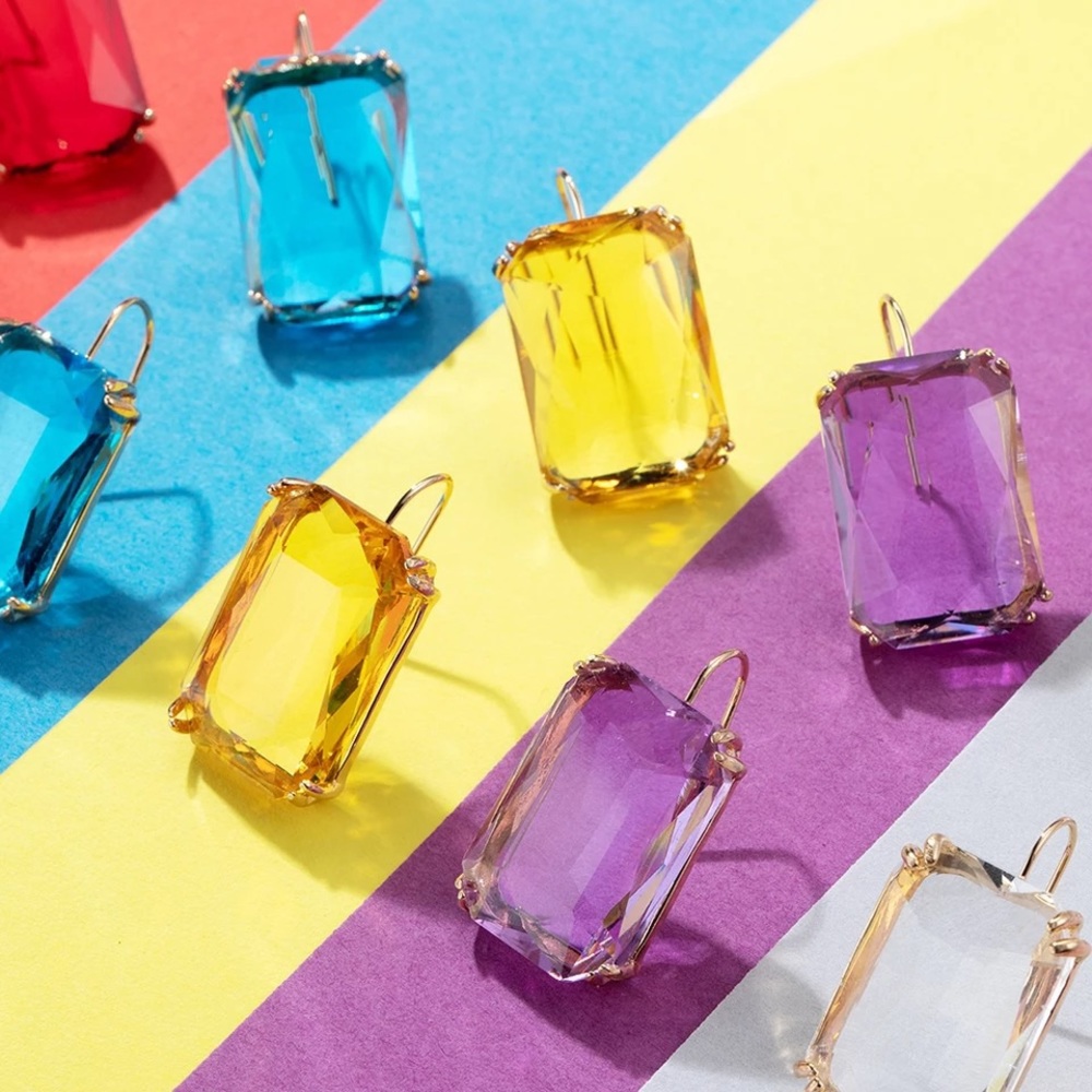 New Crystal Clear Big Square Earrings Drop Dangle - Picture 10 of 12